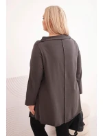 Dámská bavlněná blůza Plus Size asymetrická s ohrnovaným rukávem grafitová