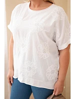 Dámská bavlněná halenka Plus Size s vyšívanými květinami bílá Dámská bavlněná halenka Plus Size s vyšívanými květinami bílá