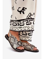 Ploché sandály s ozdobou hadí vzor béžovo-hnědé Haliones