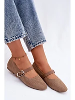 Materiálové baleríny s páskem a přezkou Khaki Jelisa