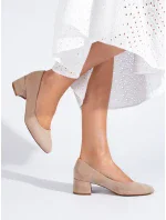 Zajímavé hnědé dámské  lodičky na širokém podpatku