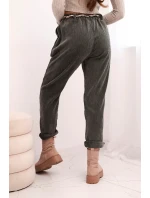 Dámské kalhoty z viskózy s šátkovým páskem khaki Dámské kalhoty z viskózy s šátkovým páskem khaki