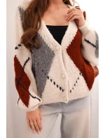 Dámský svetr na knoflíky s diamantovým vzorem z vlny béžový