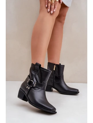 Boty Z Přírodní Kůže Na Podpatku Černé Zazoo 3444/2