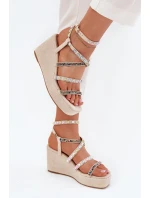 Dámské Sandály Na Klínu Se Zdobením Na Páskách Béžové Lunara Dámské Sandály Na Klínu Se Zdobením Na Páskách Béžové Lunara