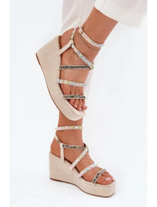 Dámské Sandály Na Klínu Se Zdobením Na Páskách Béžové Lunara Dámské Sandály Na Klínu Se Zdobením Na Páskách Béžové Lunara