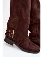 Zateplené dámské kozačky s přezkami čokoládové Umbria