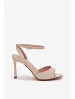 Dámské sandály na podpatku z umělé kůže béžové Olissey