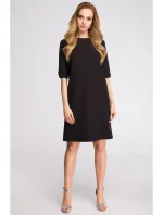 S113 Minimalistické šaty s výstřihem do V na zádech - černé S113 Minimalistické šaty s výstřihem do V na zádech - černé