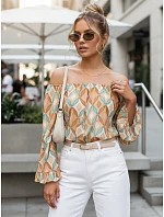 Dámská pruhovaná halenka SPRIAN hnědá FashionStreet RY2463 Dámská pruhovaná halenka SPRIAN hnědá FashionStreet RY2463