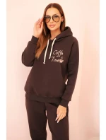 Dámská bavlněná zateplená souprava s potiskem hnědá Dámská bavlněná zateplená souprava s potiskem hnědá