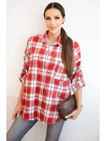 Dámská kostkovaná bavlněná košile s efektem obnošení červená
