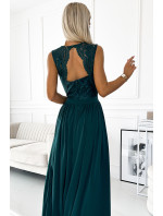 Dlouhé šaty s krajkovým výstřihem Numoco LEA - zelené
