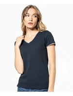 Kariban K 394 Dámské piqué tričko s V výstřihem 20.K394 red/navy/white Kariban K 394 Dámské piqué tričko s V výstřihem 20.K394 red/navy/white