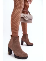 Klasické kožené boty na podpatku hnědé Amy