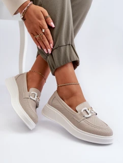 Dámské kožené mokasíny na platformě béžové S.Barski LR720