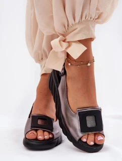 Dámské kožené sandály na platformě s ozdobou Artiker 56C2158 grafitové