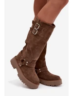 Dámské kozačky Helisse – černé, s pásky a stříbrnými přezkami