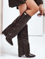 Dámské kozačky s širokým svrškem hnědé FashionStreet ZY1118