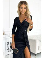 404-6 Třpytivé dlouhé šaty s výstřihem a rozparkem na nohou - ČERNÉ s třpytkami 404-6 Třpytivé dlouhé šaty s výstřihem a rozparkem na nohou - ČERNÉ s třpytkami