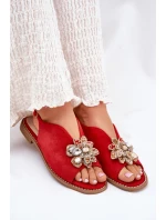 Dámské Sandály Na Plném Podpatku S Ozdobou S.Barski KV27-001 Červené