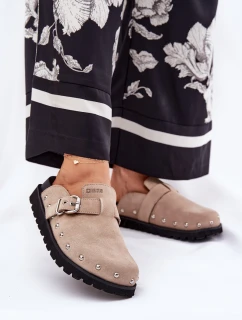 Semišové Pantofle Dámské Na Platformě Big Star RR274A376 Béžové