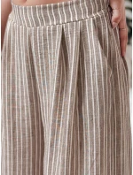 MODERESS dámské pruhované kalhoty s širokými nohavicemi hnědé FashionStreet UY2695