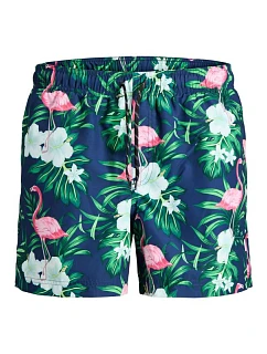 Jack&Jones pánské plavky JWHARUBA SWIM PRINTS SHORTS 12206537 NAVY BLAZER FLAMINGO