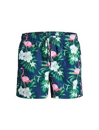 Jack&Jones pánské plavky JWHARUBA SWIM PRINTS SHORTS 12206537 NAVY BLAZER FLAMINGO