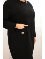 Dámské šaty Plus Size máslo s kapsou a rukávem 3/4 černá