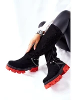 Dámské Kozačky Lewski Černé Semišové 2866