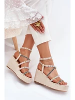 Dámské Sandály Na Klínu Se Zdobením Na Páskách Béžové Lunara Dámské Sandály Na Klínu Se Zdobením Na Páskách Béžové Lunara