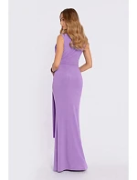 M913 Draped maxi šaty s výrazným pasem a panelem - světle fialové M913 Draped maxi šaty s výrazným pasem a panelem - světle fialové