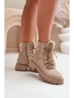 Zateplené Kotníkové Boty Traperky Na Zip Z Eko Kůže Béžové Willatta