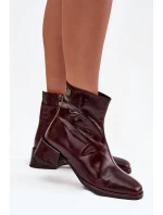 Dámské kožené botky na podpatku D&A, zateplené – bordó