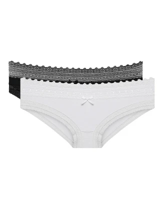 Dámské bavlněné kalhotky s krajkou 2 ks DIM SEXY FASHION SLIP 2x - DIM - černá