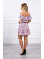 Květinové šaty s odhalenými rameny tmavě růžové