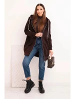 Zateplená dámská mikina s kapucí a zipem hnědá