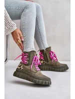 Dámské botky na platformě s ozdobným šněrováním leopardí zelené Edidda