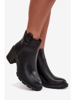 Zateplené dámské kotníkové boty z eko kůže na podpatku černé Alvena Zateplené dámské kotníkové boty z eko kůže na podpatku černé Alvena