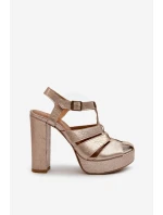 Dámské sandály na vysokém podpatku z kůže Maciejka 06050-25 Zlaté Dámské sandály na vysokém podpatku z kůže Maciejka 06050-25 Zlaté