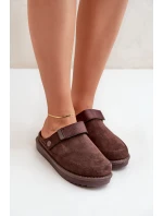 Zateplené dámské pantofle na platformě čokoládové Neliel