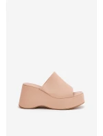 Ekokožené dámské sandály na platformě a klínu béžové Kisoffi