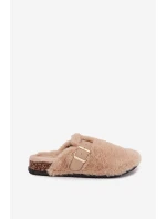 Kožešinové dámské pantofle na platformě s páskem a přezkou béžové Noraline