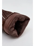 Dámské kozačky s ohrnovaným svrškem, sponou a stříbrným zipem, zateplené Bressa – hnědé