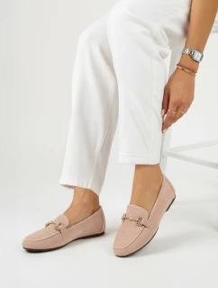 Dámské semišové mokasíny s kovovou přezkou růžové FashionStreet ZY1361