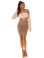 616-1 Přiléhavá sukně s vysokým pasem a páskem - barva cappuccino