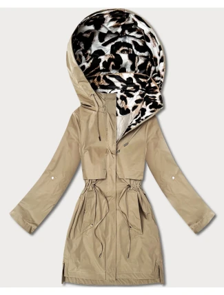 Kurtka z ozdobnym wykończeniem Goodlookin beżowa-panterka (B8521-12)