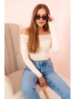 Dámská halenka s dlouhým rukávem a odhalenými rameny béžový