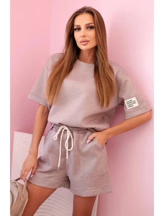 Dámská máslová souprava s šortkami s vysokým pasem béžový melír Dámská máslová souprava s šortkami s vysokým pasem béžový melír